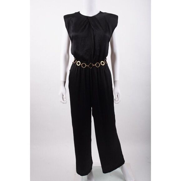 Zara Womans Jumpsuit Satin effect Long Size S Black Sleeveless 2298/210 NWT - Picture 1 of 7